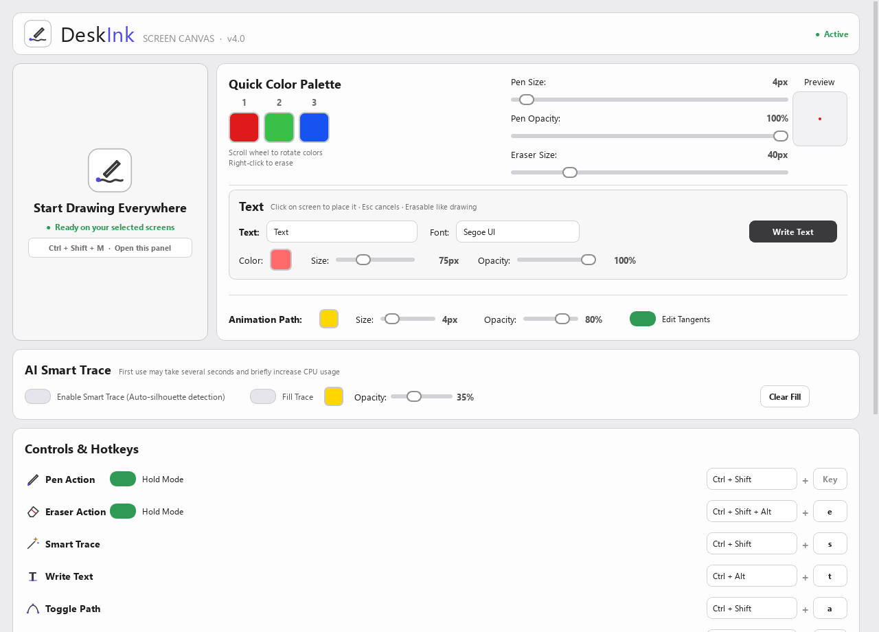 Panel de control completo de DeskInk 4.0
